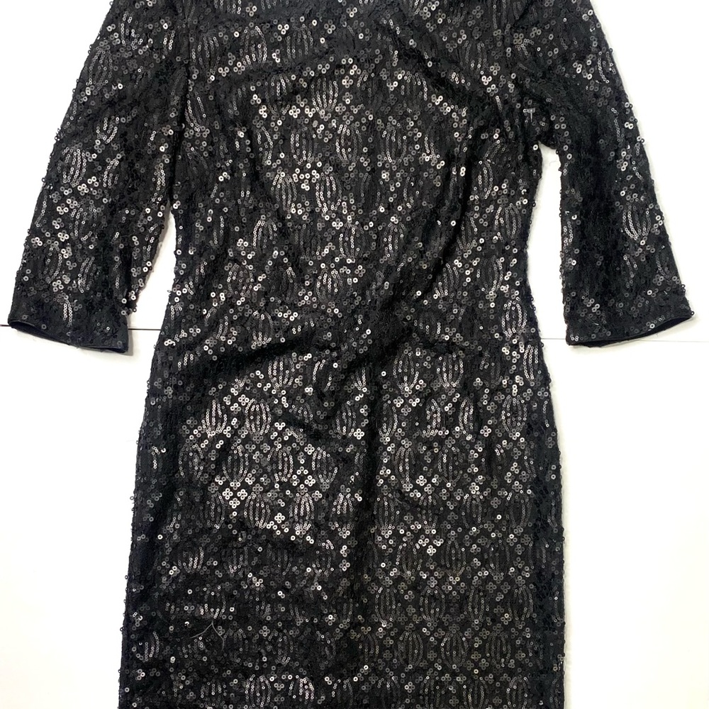 Calvin Klein Black Asymmetrical Sheath Dress with Bell Sleeves - Picture 1 of 5